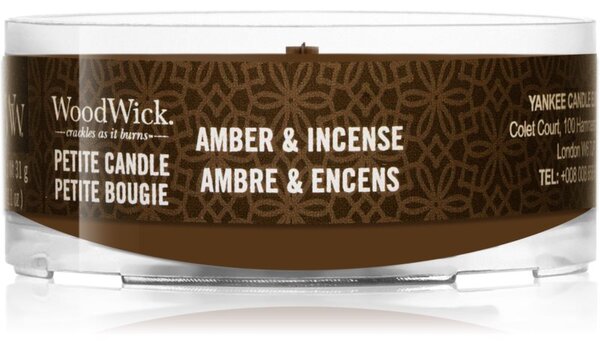 Woodwick Amber & Incense viaszos gyertya fa kanóccal 31 g