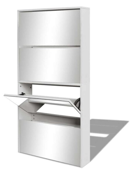 Fehér Tükör Cipőszekrény - 4 Fiókos - 63x17x134 cm