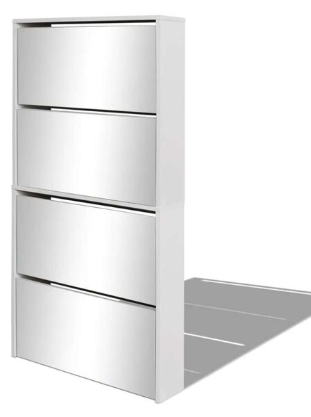 Fehér Tükör Cipőszekrény - 4 Fiókos - 63x17x134 cm