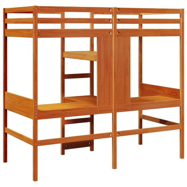 Viaszbarna tömör fenyő galériaágy-keret matrac nélkül 75x190 cm