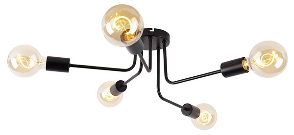 Design mennyezeti lámpa fekete 5-lámpás - Könnyű