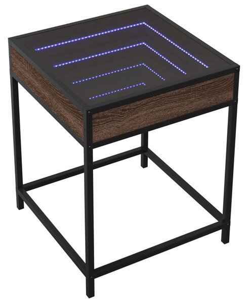 Barna tölgy végtelen hatású LED-es dohányzóasztal 40x40x51 cm