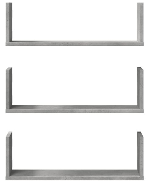 3 db betonszürke szerelt fa fali polc 58 x 18 x 18 cm
