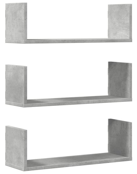 3 db betonszürke szerelt fa fali polc 58 x 18 x 18 cm