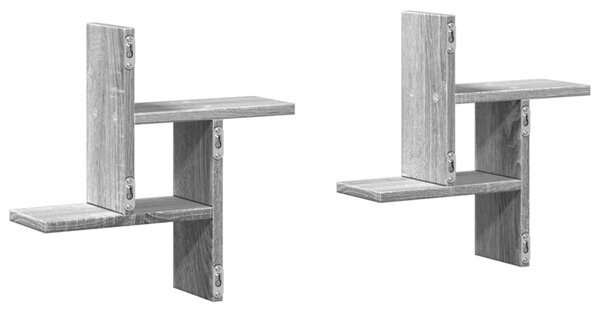 2 db szürke sonoma színű szerelt fa fali polc 38 x 12 x 38 cm