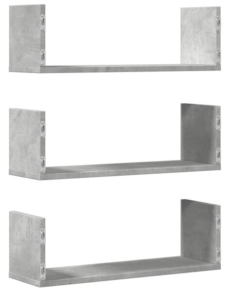 3 db betonszürke szerelt fa fali polc 58 x 18 x 18 cm
