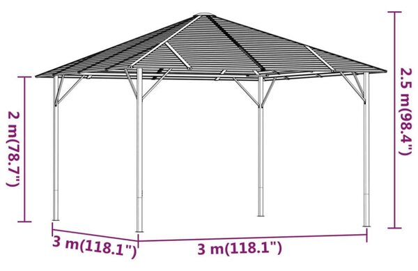 VidaXL antracitszürke pavilon tetővel 3 x 3 m