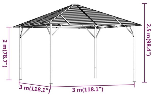VidaXL antracitszürke pavilon tetővel 3 x 3 m