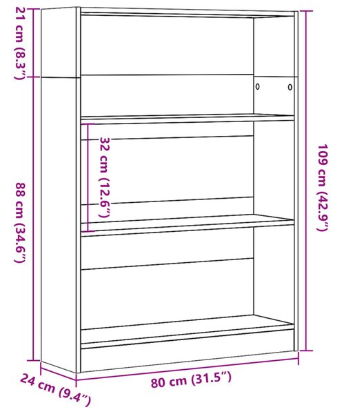 Antik fa színű szerelt fa könyvespolc 80 x 24 x 109 cm