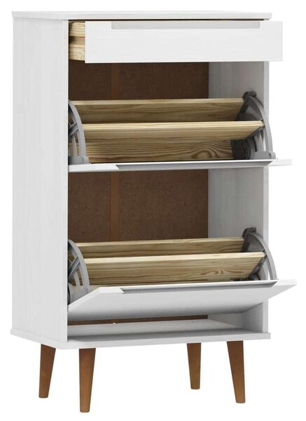 VidaXL Fehér Fenyőfa Cipőtartó Szekrény - 3 Fiókos - 59,5x35x103 cm