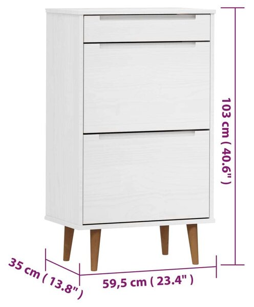 VidaXL Fehér Fenyőfa Cipőtartó Szekrény - 3 Fiókos - 59,5x35x103 cm
