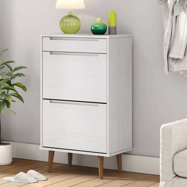 VidaXL Fehér Fenyőfa Cipőtartó Szekrény - 3 Fiókos - 59,5x35x103 cm