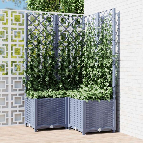 Sötétszürke pp rácsos kerti ültetőláda 80 x 80 x 136 cm