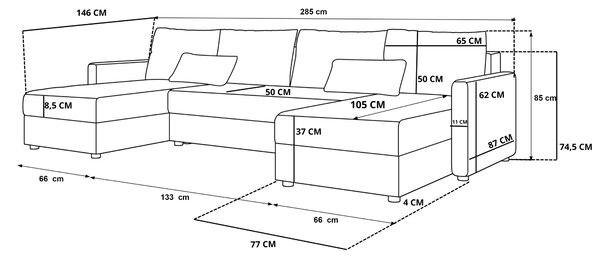 VENORIA U alakú kihúzható ülőgarnitúra, 285x146 cm, bézs + 2 párna INGYEN