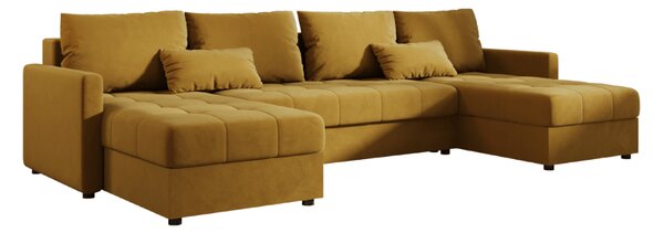 VENORIA U alakú kihúzható ülőgarnitúra, 285x146 cm, mustársárga + 2 párna INGYEN