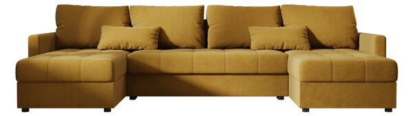VENORIA U alakú kihúzható ülőgarnitúra, 285x146 cm, mustársárga + 2 párna INGYEN
