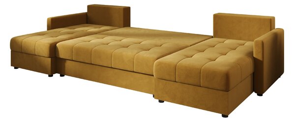 VENORIA U alakú kihúzható ülőgarnitúra, 285x146 cm, mustársárga + 2 párna INGYEN
