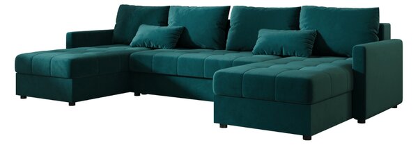 VENORIA U alakú kihúzható ülőgarnitúra, 285x146 cm, petrolkék + 2 párna INGYEN