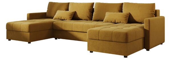 VENORIA U alakú kihúzható ülőgarnitúra, 285x146 cm, mustársárga + 2 párna INGYEN