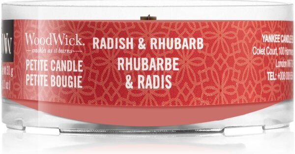 Woodwick Radish & Rhubarb viaszos gyertya fa kanóccal 31 g
