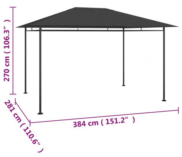 Acél Pavilon - Kerti Sátor - 4x3x2,7m - Antracitszürke