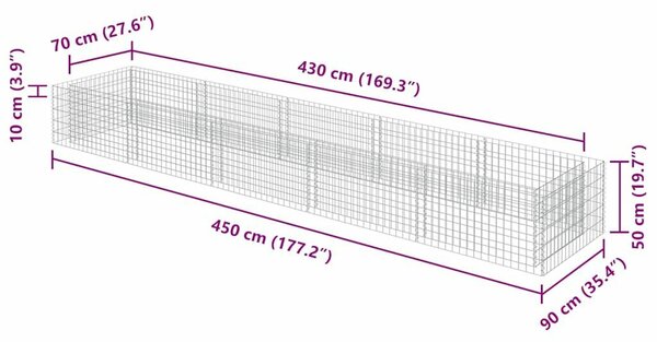 Gabion Magaságyás - 450x90x50 cm