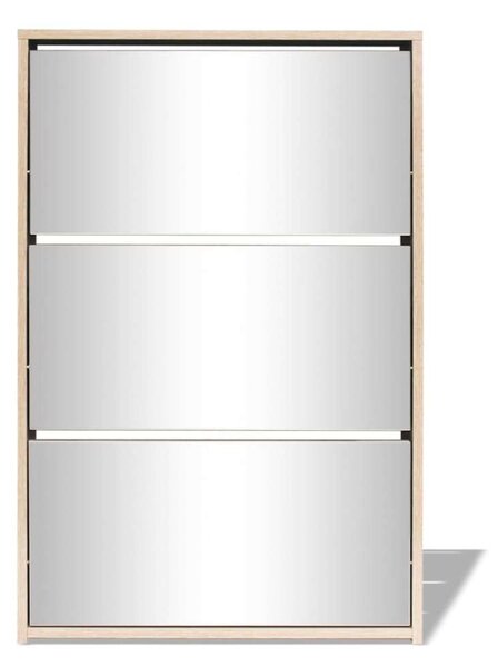 Modern Tölgyfa Cipőszekrény Tükörrel - 3 Fiók - 63x17x102,5 cm