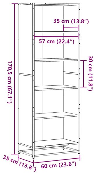 Füstös tölgy színű szerelt fa könyvszekrény 60 x 35 x 170,5 cm