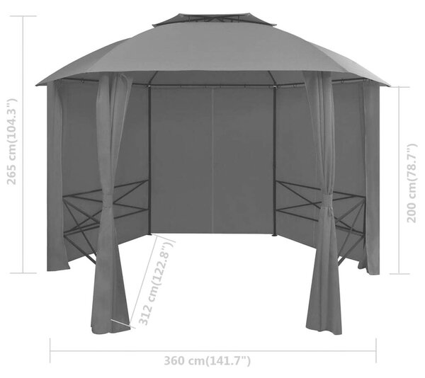 VidaXL Kerti Pavilon - Hatszögletű - Függönnyel - 360cm
