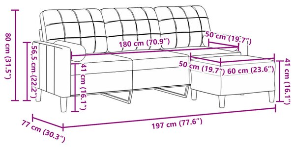 3 személyes sárga bársonykanapé lábtartóval 180 cm