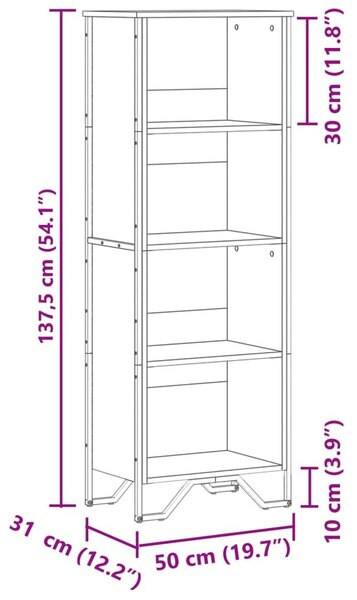 Fekete szerelt fa könyvszekrény 50 x 31 x 137,5 cm