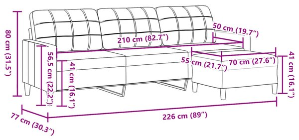 3 személyes világossárga szövet kanapé lábtartóval 210 cm