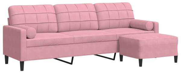 3 személyes rózsaszín bársonykanapé lábtartóval 210 cm