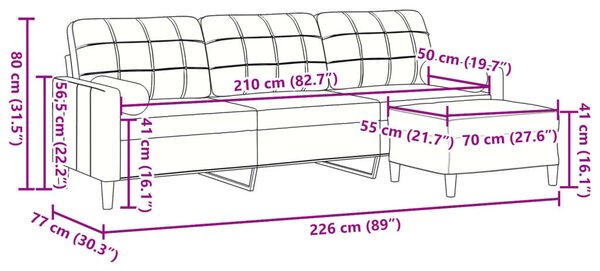 3 személyes rózsaszín bársonykanapé lábtartóval 210 cm