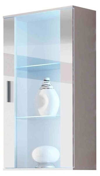 Vitrin Belario B2 (fehér + fényes fehér) (kék LED világítás)