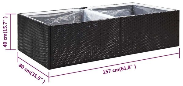 Kerti Ültetőláda - Polirattan - Fekete - 157x80x40cm