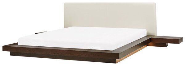 Ágy LED világítással Műbőr ZEN 180 x 200 cm Sötét kőris