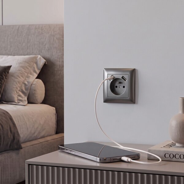 Egyszeres földelt aljzat + USB-A USB-C OSTE JNH004-G Grey