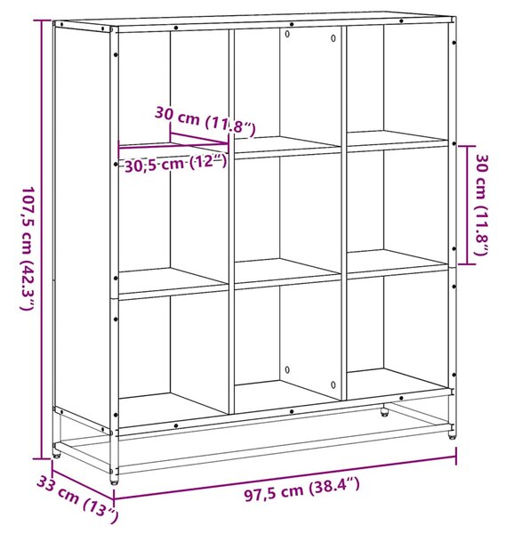 Fekete szerelt fa és fém könyvszekrény 97,5 x 33 x 107,5 cm