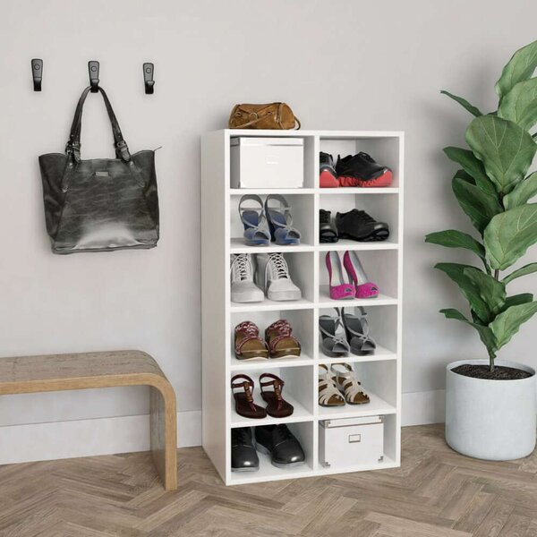 VidaXL 12 Polcos Cipőtartó - Fehér Fa - 54x34x100,5 cm