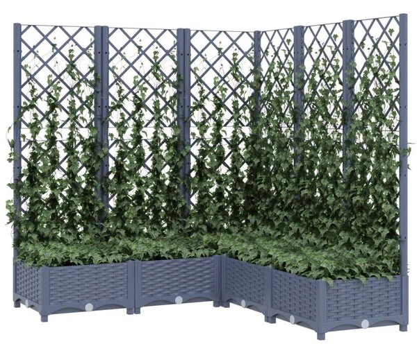 Sötétszürke pp rácsos kerti ültetőláda 120 x 120 x 121,5 cm