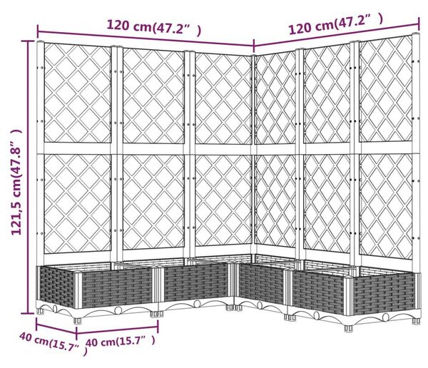 Sötétszürke pp rácsos kerti ültetőláda 120 x 120 x 121,5 cm
