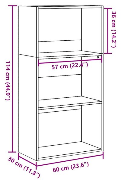 Antik fa színű szerelt fa könyvespolc 60 x 30 x 114 cm
