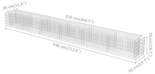 Gabion Magaságyás - Horganyzott Acél - 540x50x50 cm