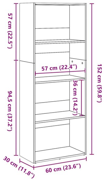 Fehér szerelt fa könyvespolc 60 x 30 x 152 cm