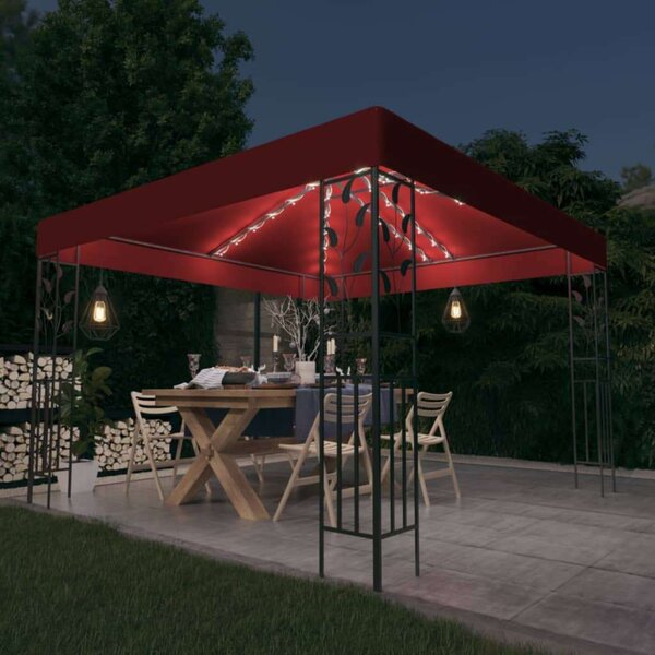 VidaXL Kerti Pavilon - Bordó - 3x3m - LED Fényfüzérrel