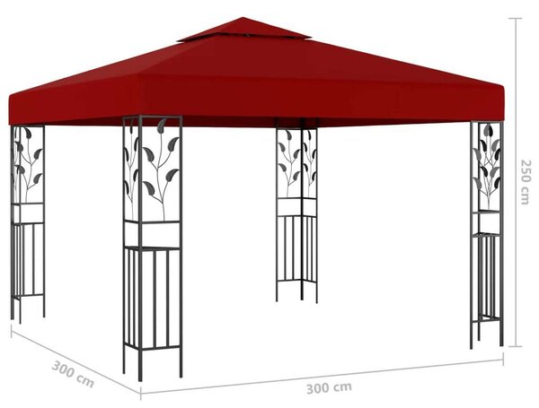 VidaXL Kerti Pavilon - Bordó - 3x3m - LED Fényfüzérrel