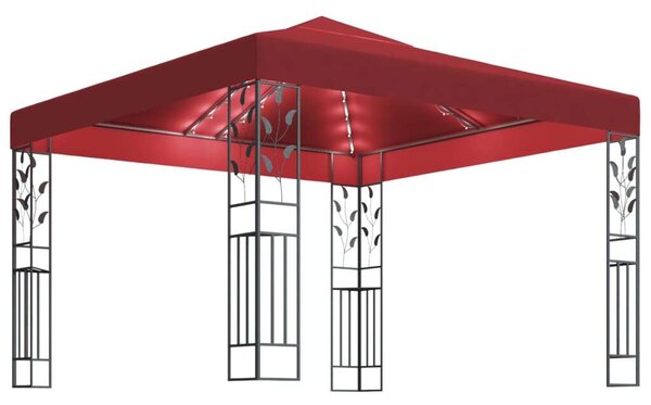 VidaXL Kerti Pavilon - Bordó - 3x3m - LED Fényfüzérrel