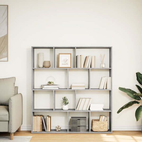 Betonszürke szerelt fa könyvszekrény 132 x 29 x 141,5 cm