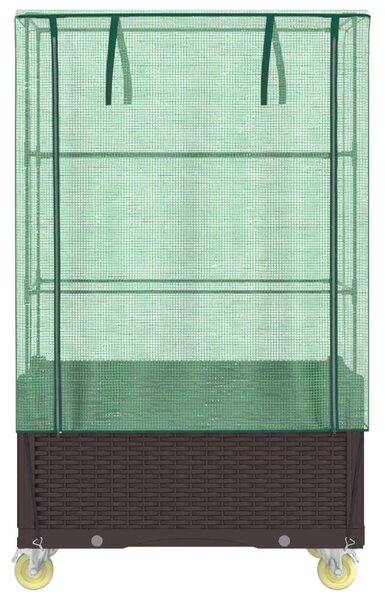 Rattan megjelenésű magaságyás borítással/kerékkel 80x50x182 cm